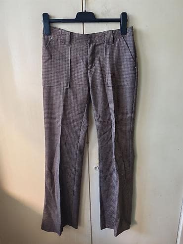 benetton papuce zenske: Ženske pantalonе sa sitnim karo (houndstooth) dezenom u braon-crno-bež — 1