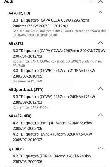 pare: DIZNE 3.0 277 AG ZA AUDI A4, A4 ALLROAD, A5 . OD 2004. DO 2008. GOD — 2