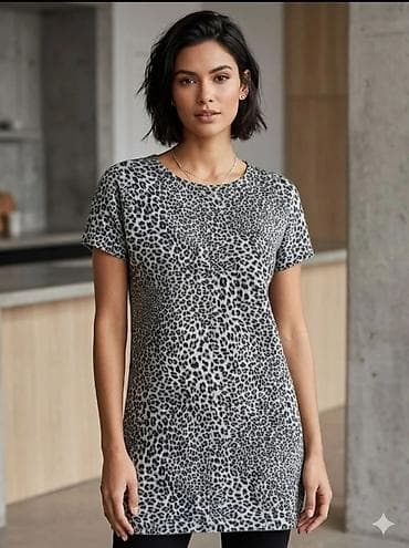 Ženska majica/tunika sa leopard printom - Kroj: ravna linija, duža