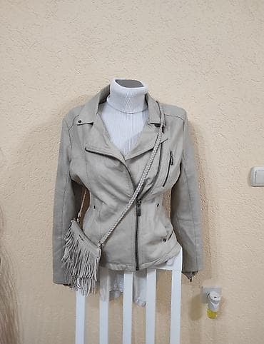 spider jakna: Ženska kožna jakna + mini torbica preko ramena - Model: kratka biker — 3