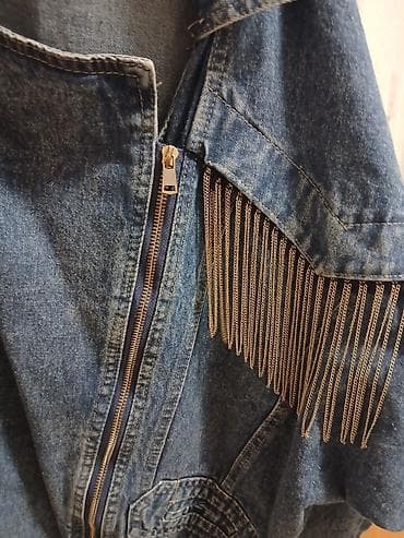 pandora slovo m: Džins jakna sa resama od metalnih lančića - Materijal: klasičan plavi — 4