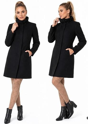 kapa sa usima koje se pomeraju: Ženski kaput – crna boja - Dužina do iznad kolena, elegantna uska — 9