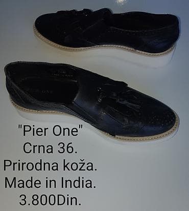 patike na platformu 36: PIER ONE ženske mokasine - Materijal: prirodna koža (crna) - — 2