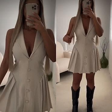 blejzer haljina: Ženska mini haljina bez rukava sa reverima – model “blejzer” kroja — 4