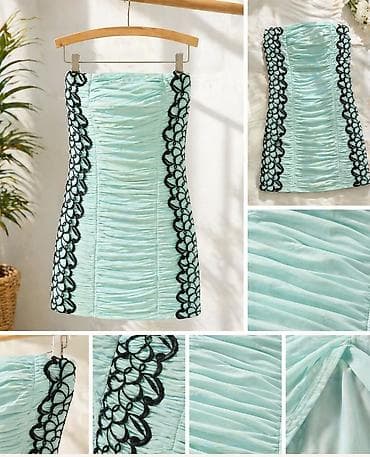 lezer haljina rajon najlon spandex: Mini haljina bez bretela u mint zelenoj boji sa crnim čipkanim — 1