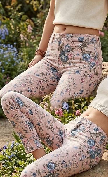 alexandra stara: Ženske pantalone sa cvetnim printom - Model: slim/skinny kroj, visok — 1