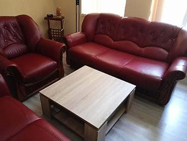 ikea fiokari komode: Garnitura za dnevnu sobu – kožni set u bordo/crvenoj boji - Sastav — 2