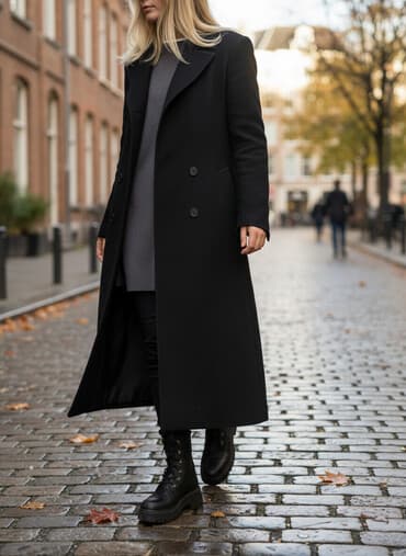 kaput nemacki: Dugi crni kaput klasičnog kroja - Dužina: ispod kolena - Zatvaranje — 1