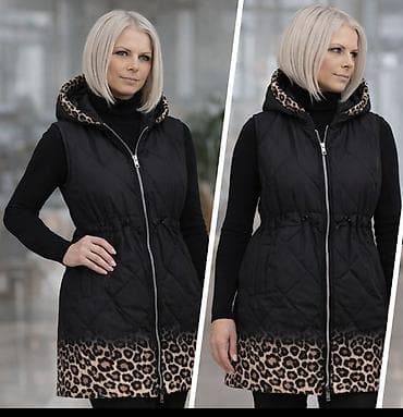 Džemperi, kardigani: Ženska dugačija prsluk-jakna sa kapuljačom. - Boja: crna sa leopard — 2