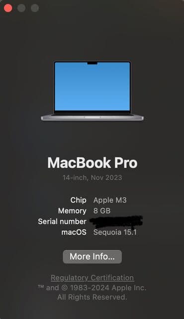 buy laptop serbia: Apple M3, 8 GB OZU, 14 " — 12