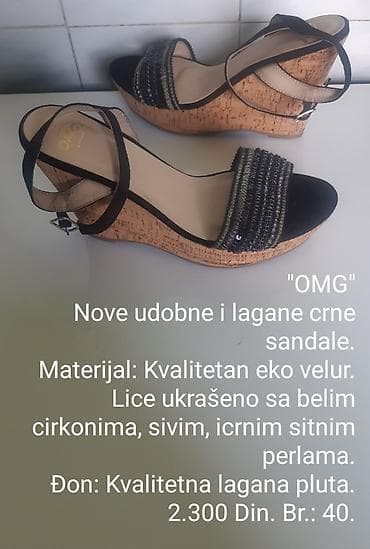 sive mokasine muske: “OMG” ženske crne sandale na punu petu - Udobne i lagane - Materijal — 1