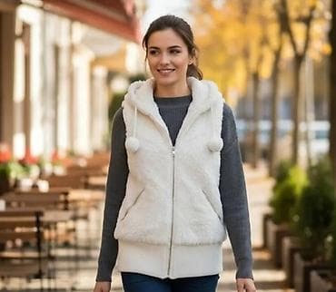 roxy jakne: Ženska prsluk jakna sa kapuljačom – mekana „teddy“/flokirana tekstura — 1