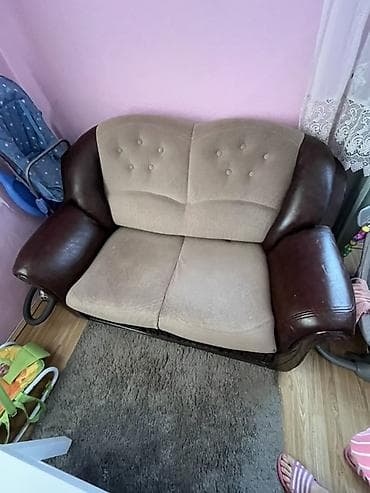 stilski namestaj djordjevic cene: Trosed i dvosed – kombinacija štofa i eko‑kože, klasičnog, zaobljenog — 3