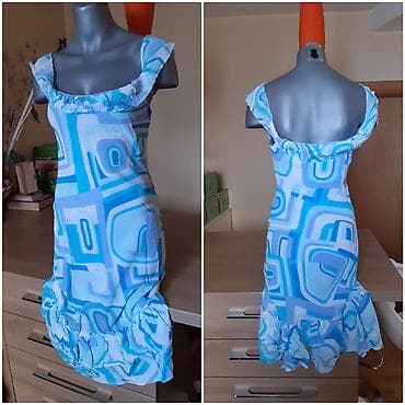 Muška obuća: Haljina bez rukava sa volanom na izrezu i pri dnu, geometrijski print — 2