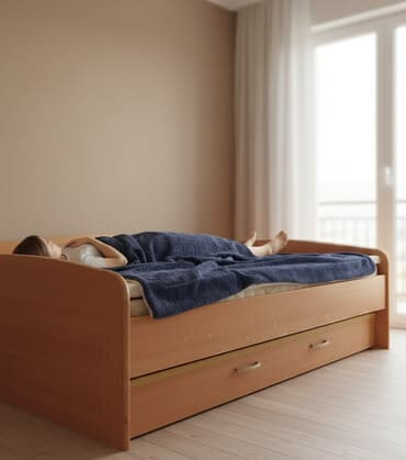 Ugaone garniture: Drveni krevet za jednu osobu sa fiokom za odlaganje - Dimenzije — 1