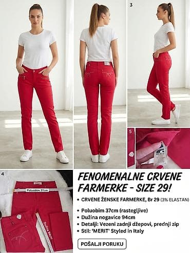 Crvene zenske farmerke, br 29,poluobim 37cm, dužina nogavice 94cm