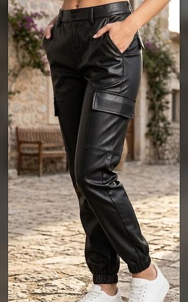 Ženske cargo pantalone od eko kože - Materijal: mekana eko koža sa