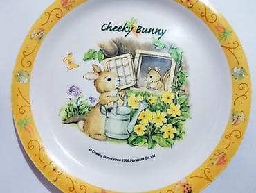 komplet tanjira za rucavanje: Veoma redak dečiji set za ručavanje Cheeky Bunny (1990-e). Veoma — 5