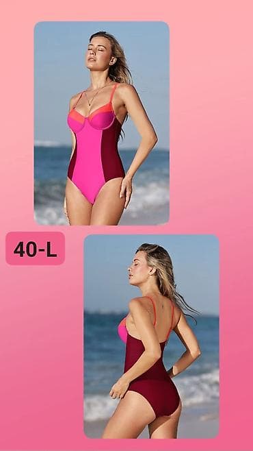 crveno roze kombinacije: Jednodelni ženski kupaći kostim, veličina 40-L. - Dizajn: color-block — 1
