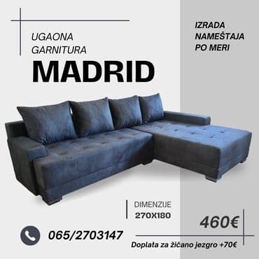 stilski namestaj za dnevne sobe: Ugaona garnitura "Madrid" Krajnjih dimenzija 270x180 Dvosed se izvlaci — 2