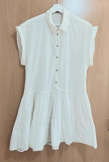 sorc m: Bela košulja-haljina sa volanima - Kroj: opuštena A-silueta, mini — 1