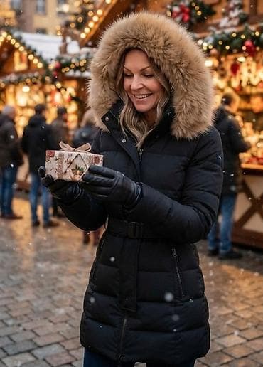 zara srbija prsluci: Ženska zimska jakna s kapuljačom i krznom - Duga, topla puffer jakna — 1