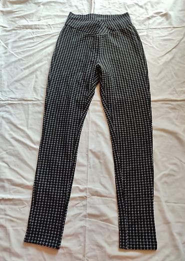 SHEIN pantalone sa visokim strukom,ukrsten pojas,crne sa belim sitnim