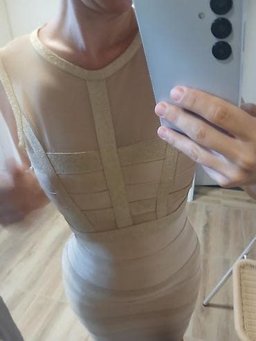 geneva satovi zenski: Zlatna bandage haljina, svečana haljina,midi s velicina Na — 8