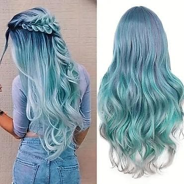 svetlece pidzame cena: Duga talasasta perika u nijansama tirkiza i akvamarina - Stil: duga — 4