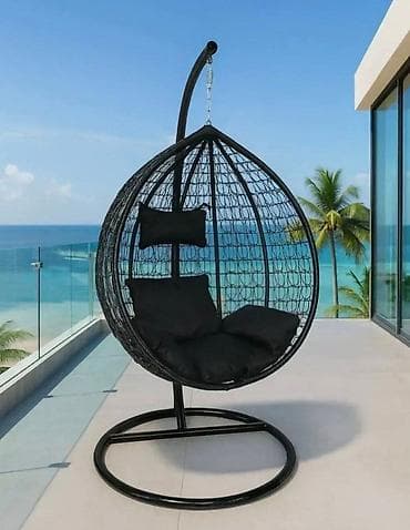 Viseća jajasta fotelja sa stalkom – crna - Konstrukcija: čvrst