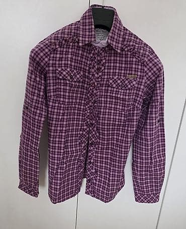 Ženska košulja na kockice, dugih rukava, u ljubičasto‑ružičastim