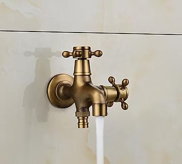 Ostali proizvodi za kuću: Retro zidna slavina sa dva izlaza – antik bronza - Materijal: mesing — 3