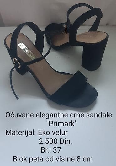 Crne ženske sandale "Primark" na blok štiklu, od velura. - Veličina