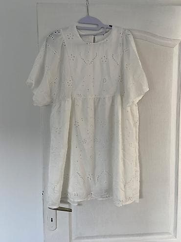 bela haljina sa vezom: Shein Belo pamučno haljina/tunika sa vezom (broderie anglaise) - — 1