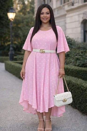 elegantni bodi: Haljina sa tufnama – midi, A-kroja - Model: lepršava midi haljina sa — 3