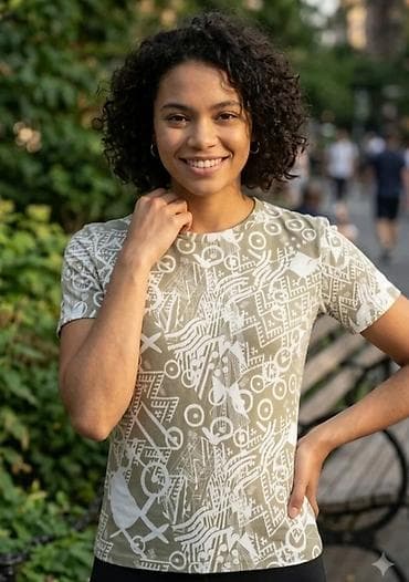 Women's Clothing: Ženska majica sa kratkim rukavima – apstraktni print - Materijal — 1