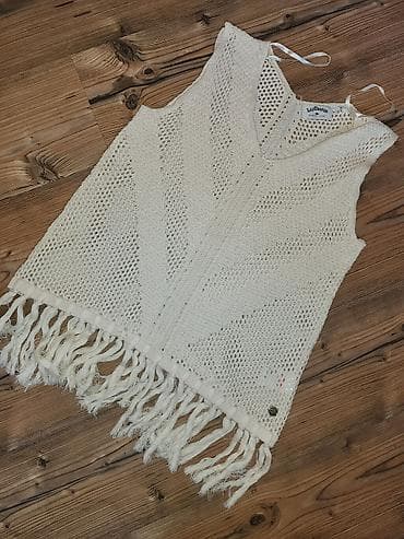 prsluk ženski: Lee Cooper pleteni prsluk bez rukava, krem/bele boje, sa resama. - — 4