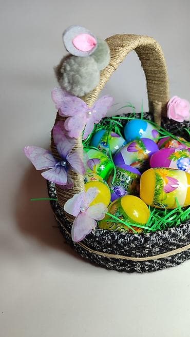 Rasveta: Uskršnja dekorativna korpa – ručni rad - Okrugla korpa obložena — 2