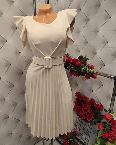 cipele ruma: Elegantna ženska haljina sa pojasom i plisiranom suknjom - Kroj — 4