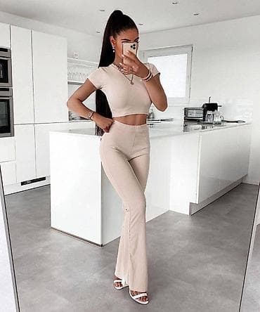 kompleti zenski za svadbu: Ženski komplet: kratka majica i pantalone sa blagim zvonom/zvonarice — 4