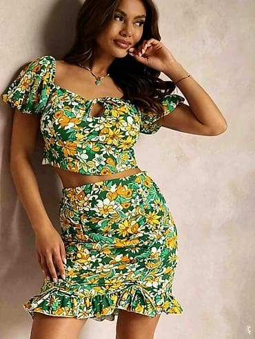 masking puff gde kupiti: Komplet sa cvetnim printom. - Gornji deo: kratki top sa srcolikim — 4