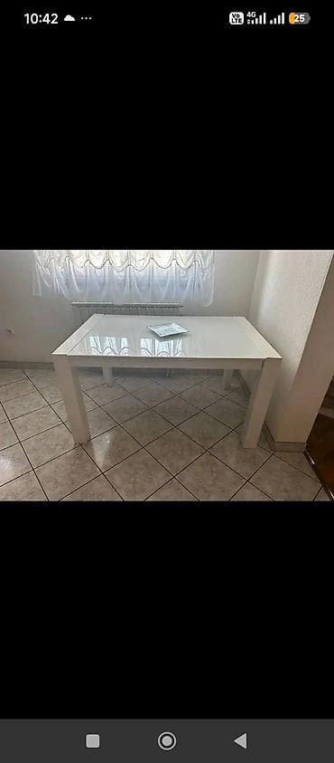 stolovi polovni: Proširivi trpezarijski sto, visokog sjaja – bela boja DIM. 140 90 — 8