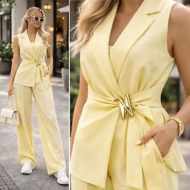 dzemper zenski: 🔥Elegantni ženski komplet – prsluk bez rukava i široke pantalone ✅3500 — 6