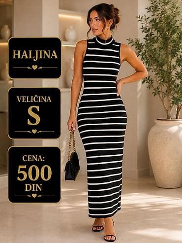 Haljine: Haljina – duga, uska silueta sa bezrukavnim krojem i visokim okruglim — 1