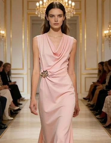 Dresses: Elegantna midi haljina sa drapiranim kaskadnim izrezom i ukrasnom — 8