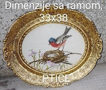 cigara na ulje: Ručni vez u dekorativnim zlatnim ovalnim ramovima – više motiva: - — 8