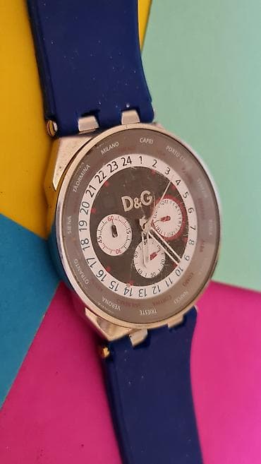 srebrne sandale sa cirkonima: D&G analogni ručni sat sa plavim kaišem - Brend/logo: D&G na — 7