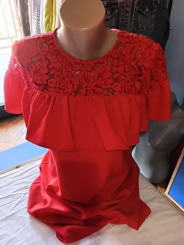 bluze svecane: Crvena haljina sa čipkom i karnerom - Elegantna koktel/večernja — 5