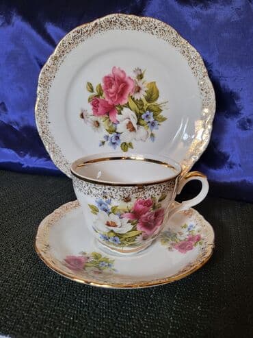 solje za caj: Set 1950g+ Mitterteich porcelan Bavaria. Trodelni set,sve na njemu — 1