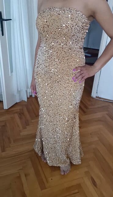 svečana duga haljina: S (EU 36), color - Gold, Short sleeves — 2